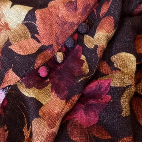 Vintage Dress Rabbit Design Brown Floral Design 2 Piece Orange Tan Red Maxi - Picture 14 of 16